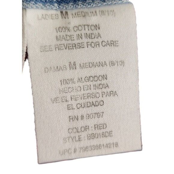 Vintage 90s Christmas Button Up Shirt Womens Size M Red Plaid Teddy Bears Denim - Picture 6 of 7